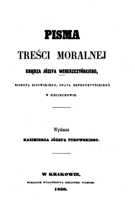 Biskup Józef Wereszczyński, Pisma treści moralnej. Kraków 1860