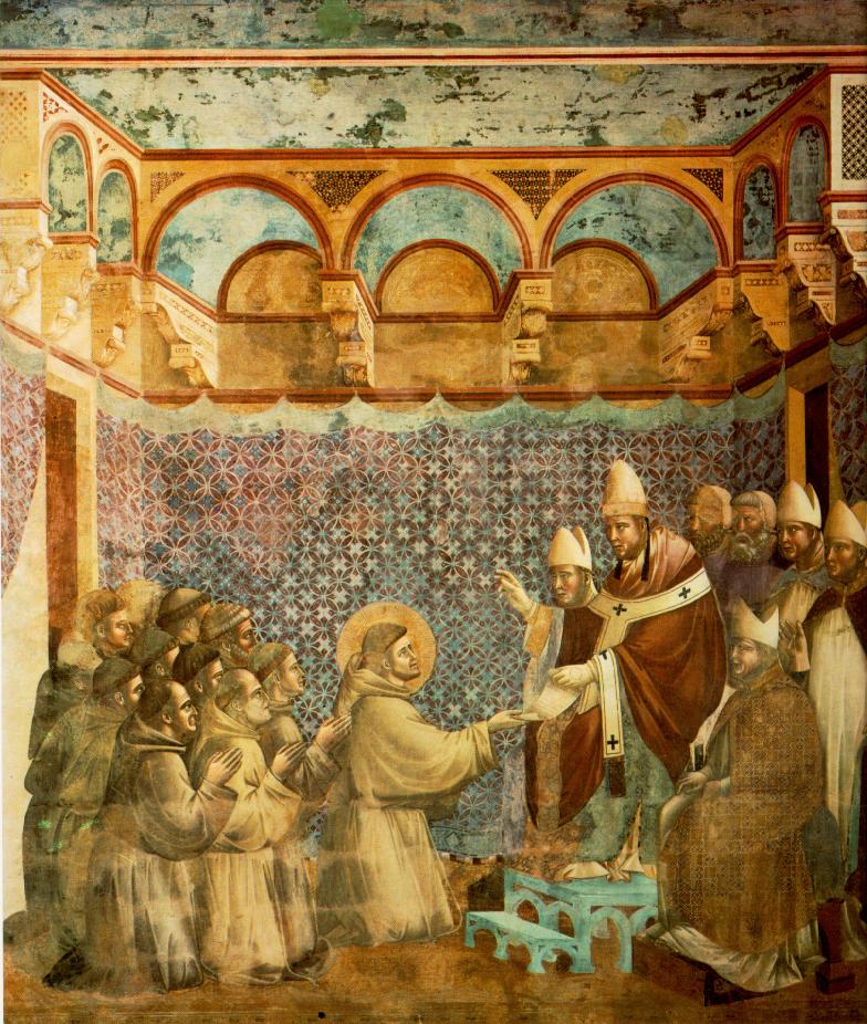 Potwierdzenie Reguy franciszkaskiej przez papiea Innocentego III. Fresk Giotto.