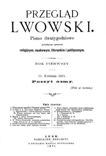 "Przegld Lwowski". Rok pierwszy. 1871. Poszyt 8.