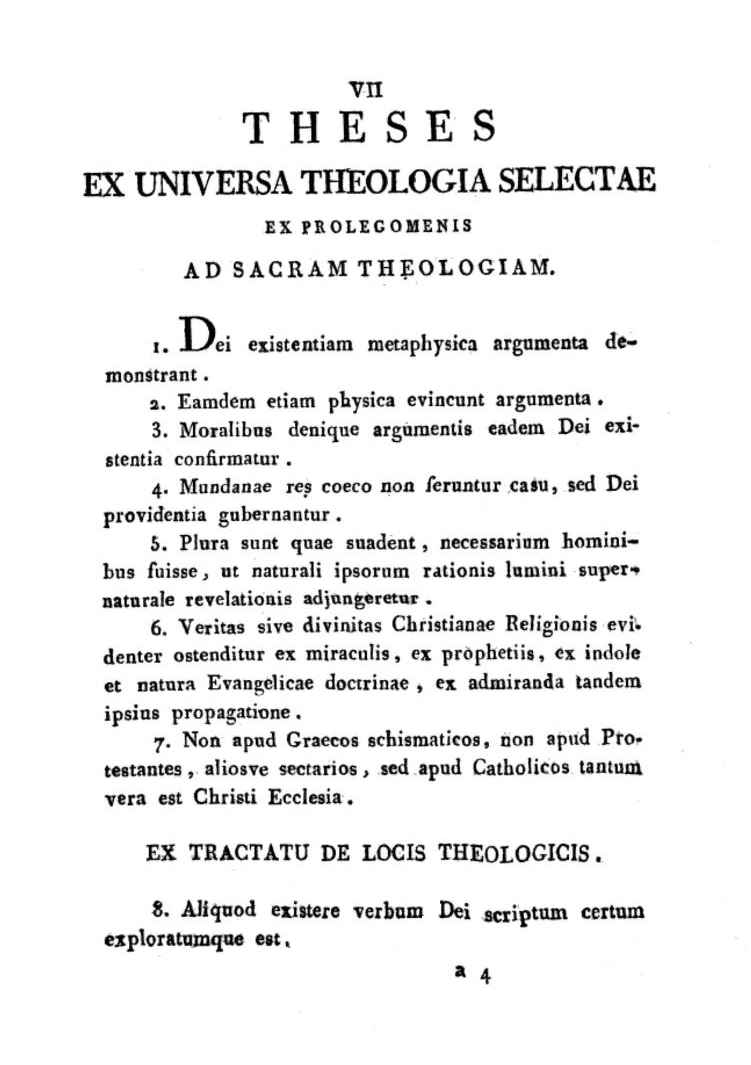 Theses selectae ex universa theologia quas auspice Eminentissimo Principe Laurentio Litta S. R. E. Cardinali Episcopo Sabinorum in Gymnasio Gregoriano Studiorum Praefecto sub disciplina Prosperi Piatti et Bartholomaei Cavani in eodem Gymnasio Doctorum Decurialium theologiae tradendae propugnandas suscipit Aloisius Bonelli Romanus VI. Kal. Sept. An. MDCCCXVIII. facta cuilibet mane indiscriminatim vespere post tertium singulas oppugnandi potestate. Romae MDCCCXVIII (1818), p. VII.