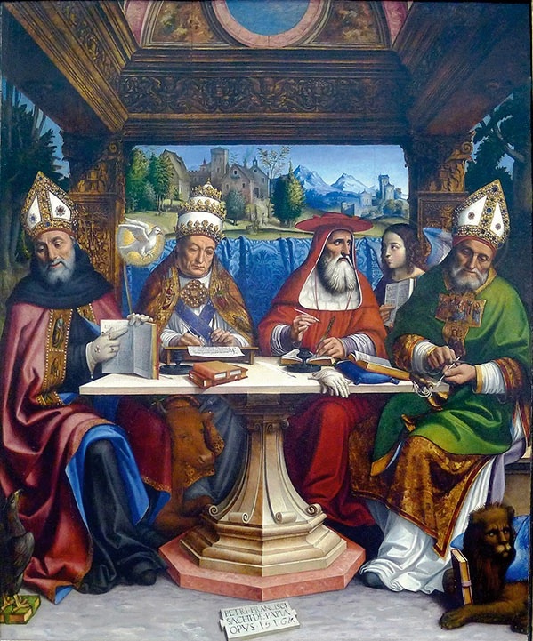Czterej Doktorzy Kościoła: św. Augustyn, św. Grzegorz Wielki, św. Hieronim, św. Ambroży.