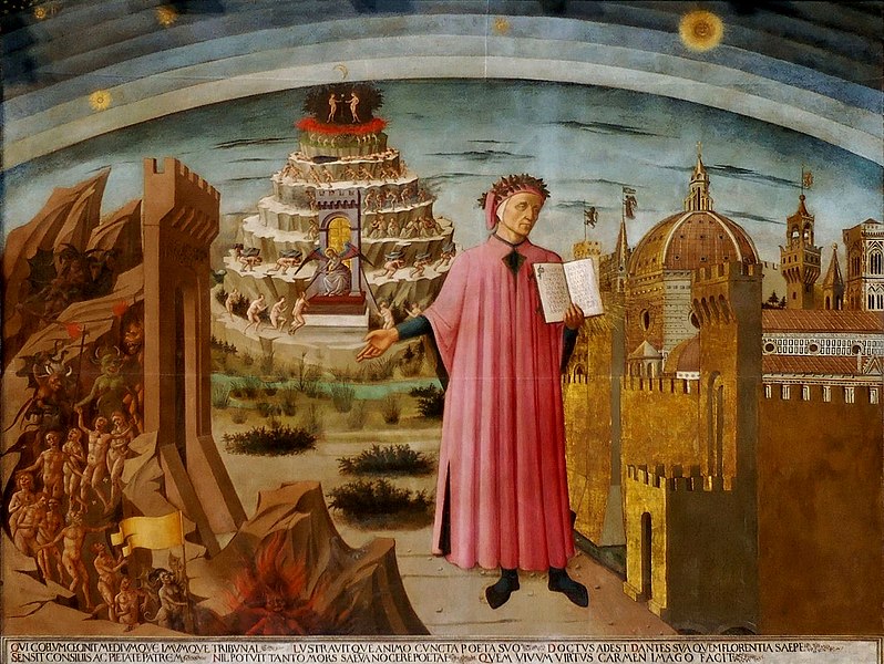 Dante Alighieri z "Boską Komedią". Fresk Domenica di Michelino z 1465 r.