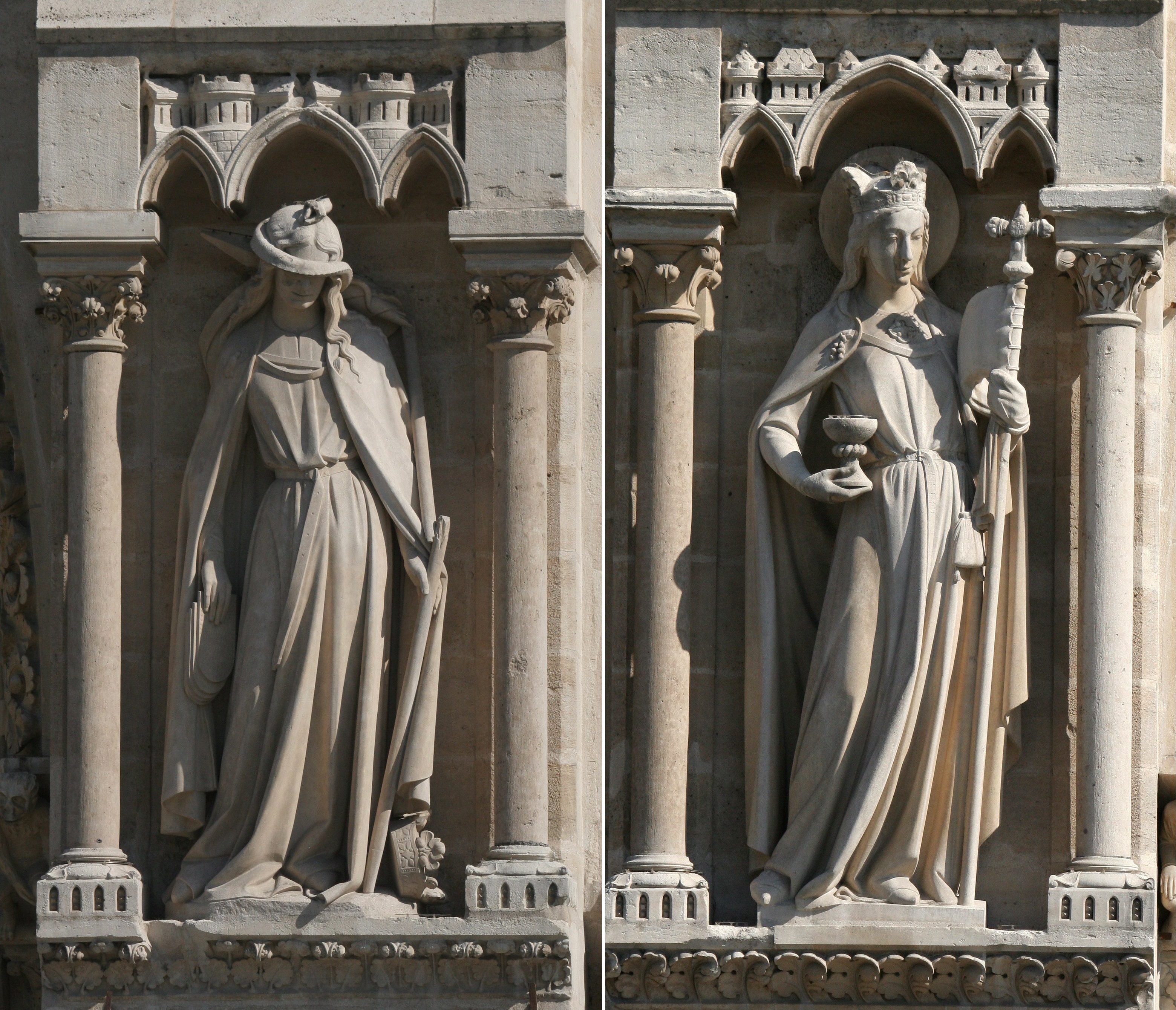Eklezja i Synagoga. wity Koció katolicki i zalepiona wiaroomna Synagoga ydowska. Katedra Notre Dame w Paryu.