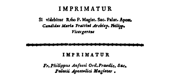 Exercitatio theologica de locis, seu fontibus Theologiae Christianae. A Rev. Pat. Fr. Carolo Thil Ordinis Eremit. S. P. Augustini. Ad communem usum Augustinianae juventutis typis vulgata. Volumen II. Romae MDCCCXX (1820). APUD FRANCISCUM BOURLIÉ. Superiorum permissu. Imprimatur.