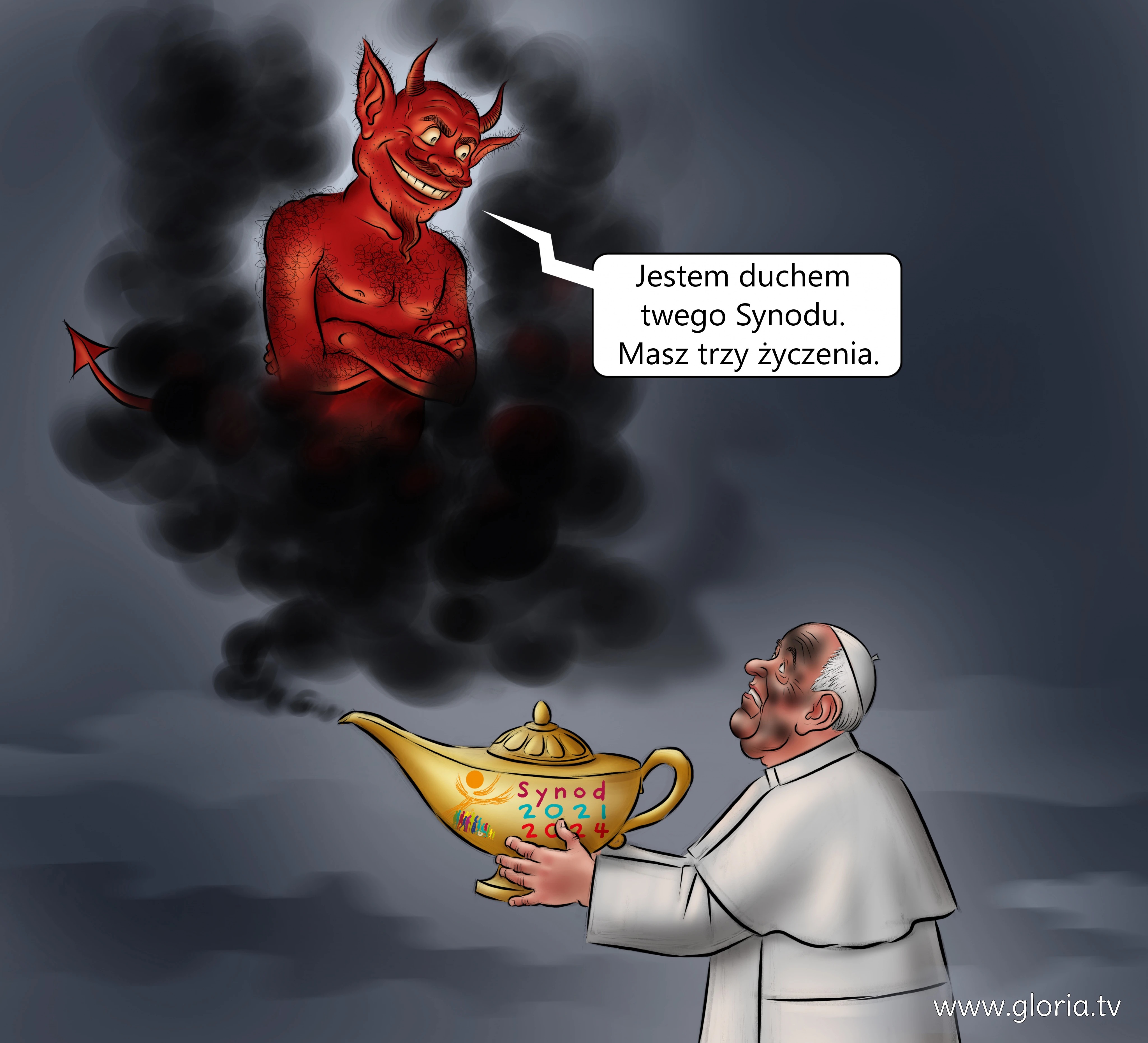 Pseudopapie Franciszek-Bergoglio z synodem i szatan