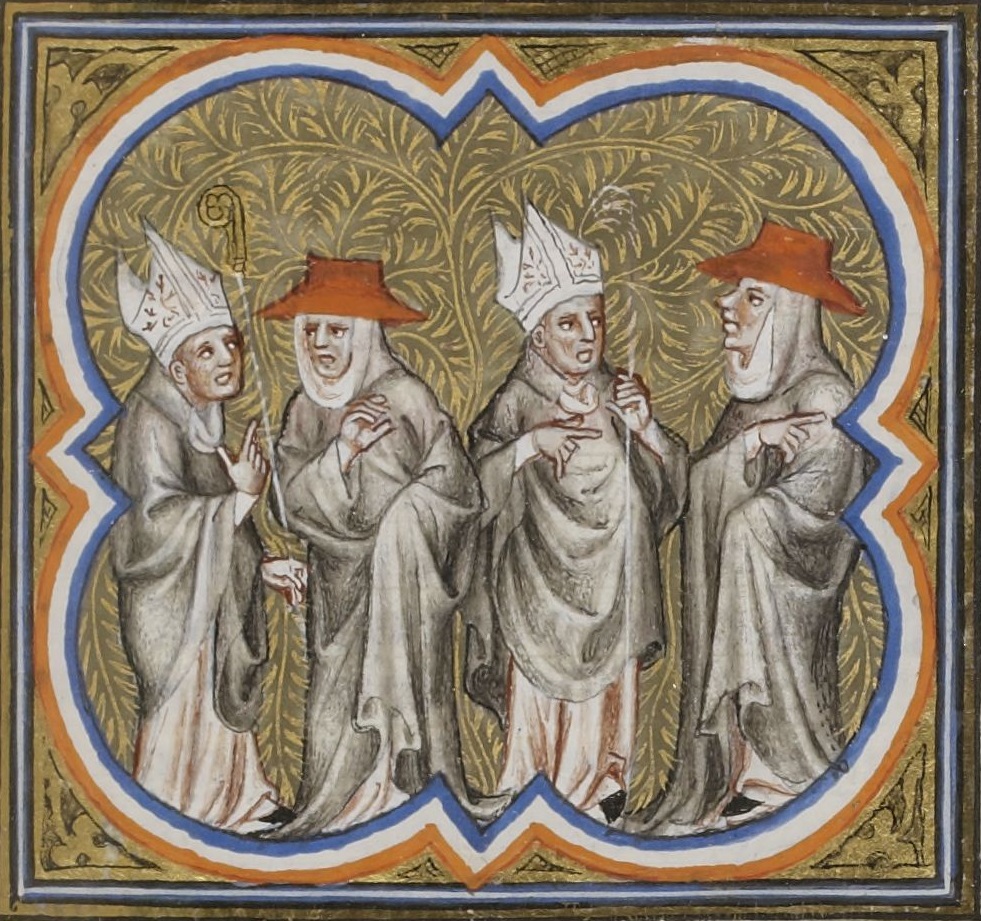 Iluminacja symbolizujca schizm. Grandes Chroniques de Frances de Charles V.