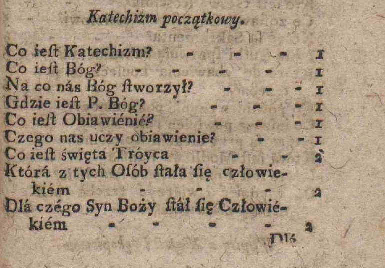 Ks. Antoni Maksymilian Prokopowicz, Katechizm Pocztkowy. Dodatek do: Sposób nowy, najatwiejszy, pisania i czytania razem, dla panienek. Z przypisami dla nauczycielek. W Krakowie 1790. W Drukarni ANNY DZIEDZICKI i Sukcesorów.