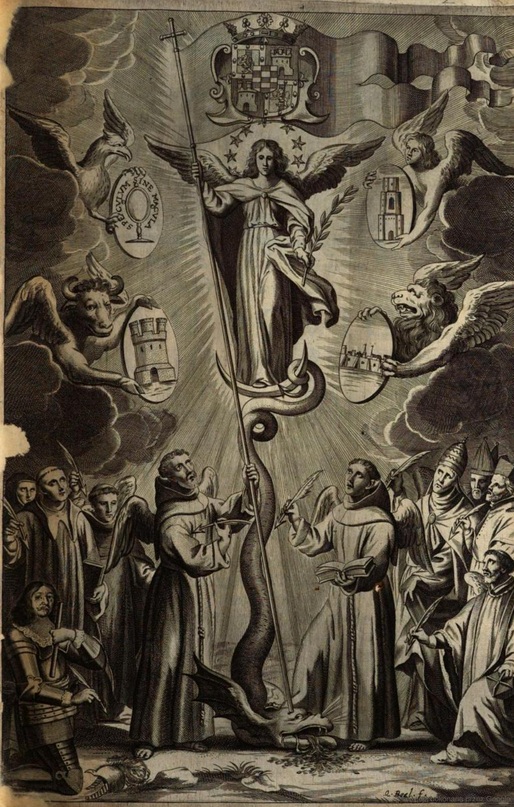 Militia Immaculatae Conceptionis Virginis Mariae, contra malitiam originalis infectionis peccati. Compilata a R. A. P. F. Petro de Alva et Astorga OFMObs., In Typographia Immaculatae Conceptionis Lovanii, sub signo Gratiae, anno 1663.