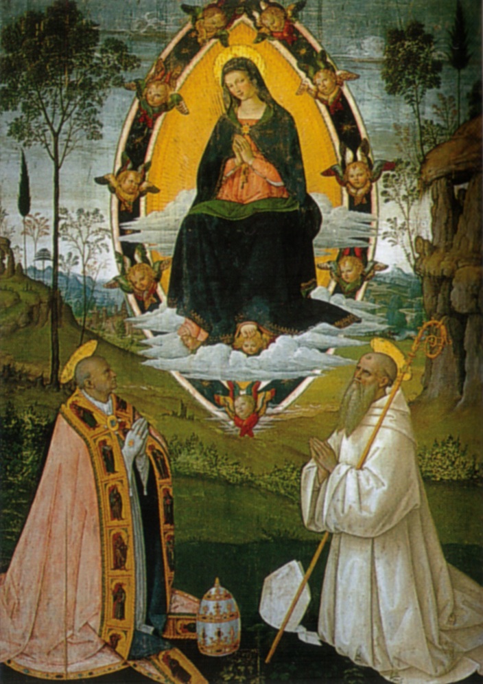 Najwitsza Maryja Dziewica w chwale midzy witymi Grzegorzem Wielkim i Benedyktem. Pinturicchio.