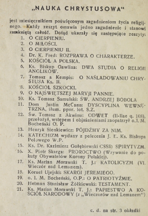 Ks. Dr Aleksander ychliski, Metafizyka komunizmu a mdro Chrystusowa. "Nauka Chrystusowa", 31, Rok V, z. 3. Italia, IX, 1944, str. 22. (Przedruk z drugiego wydania, Pozna 1937).