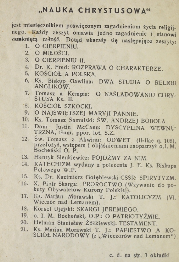 Ks. Dr Aleksander ychliski, Metafizyka komunizmu a mdro Chrystusowa. "Nauka Chrystusowa", 31, Rok V, z. 3. Italia, IX, 1944, str. 22. (Przedruk z drugiego wydania, Pozna 1937).