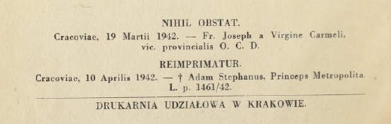 O. ukasz od w. Józefa karmelita bosy, wito Zakonna wedug Przestróg duchownych w. Jana od Krzya Doktora Kocioa. Przeoy z hiszpaskiego O. Franciszek od Nawiedzenia N. M. P. karmelita bosy. Kraków 1942. GEBETHNER I WOLFF. Imprimatur.