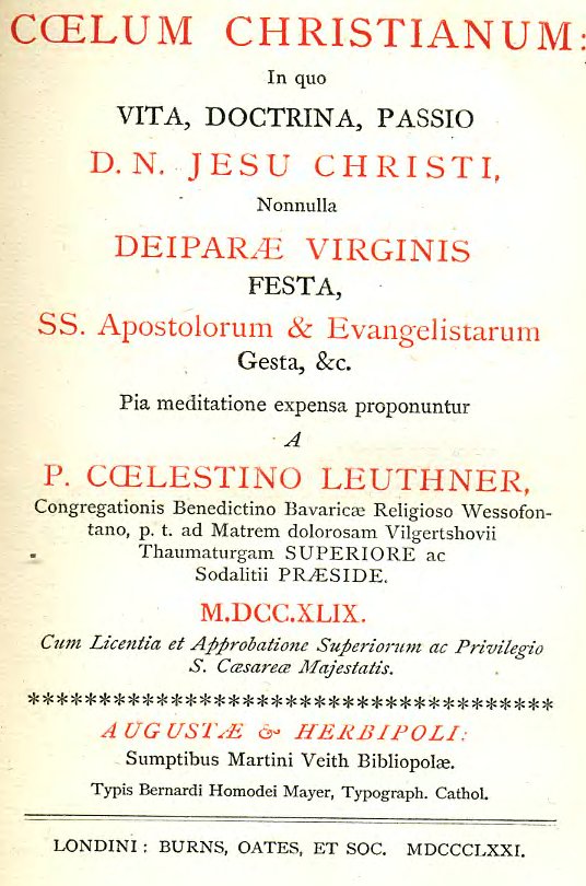 P. Coelestinus Leuthner OSB, Coelum christianum