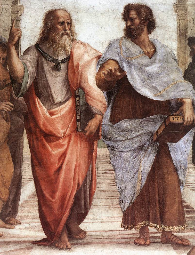 Platon i Arystoteles. Fragment fresku "Szkoła ateńska" Rafaela Santi.