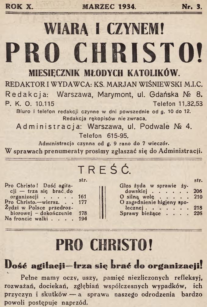 Pro Christo, marzec 1934, Nr 3