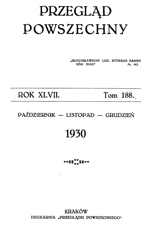 grudzie 1930. Kraków. DRUKARNIA "PRZEGLDU POWSZECHNEGO".