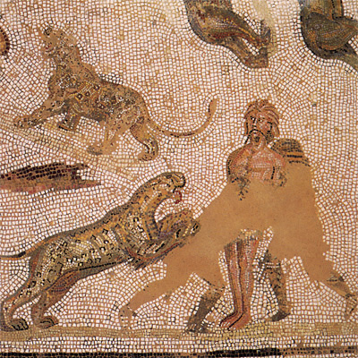 Przeladowanie chrzecijan, damnatio ad bestias. Mozaika z III wieku.