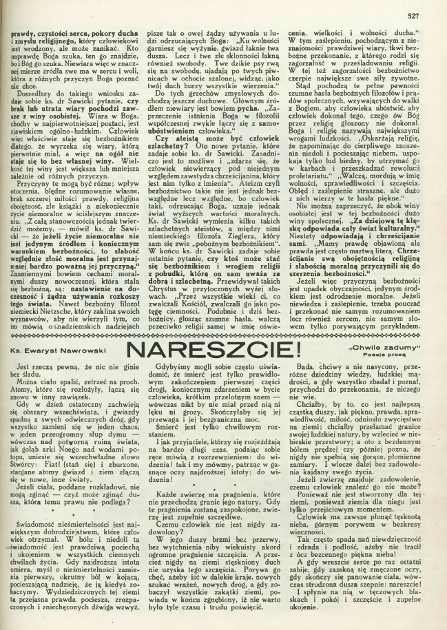 "Przewodnik Katolicki". Ilustrowany tygodnik dla rodzin katolickich. Nr 32. Rok 43. Pozna, dnia 8 sierpnia 1937 r., s. 527. (Redaktor zaoyciel Ks. Józef Kos, redaktor naczelny Ks. Fr. Forecki).