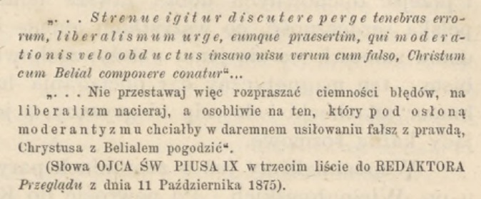 Słowa Ojca Świętego Piusa IX do Redaktora "Przeglądu Lwowskiego" Ks. Edwarda Podolskiego z dnia 11 października 1875 r.