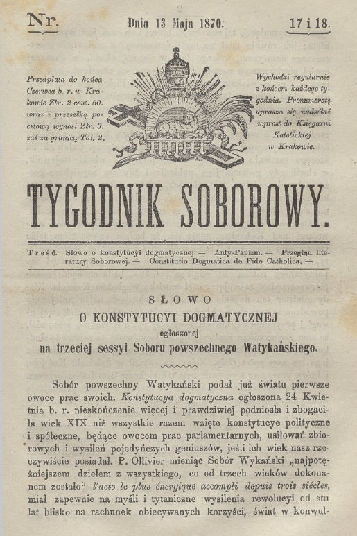 "Tygodnik Soborowy", Nr. 17 i 18. Dnia 13 maja 1870 r.