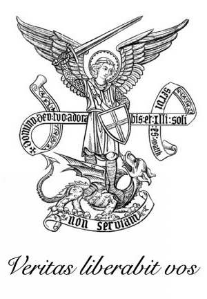 wity Micha Archanio. Prawda was wyswobodzi. Sanctus Michael Archangelus. Veritas liberabit vos.