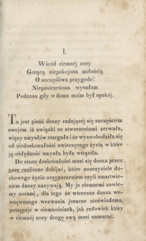 Wstp na Gór Karmelu przez . Jana od Krzya pierwszego Karmelity Bosego. Przeoy L. R. Kraków. Czcionkami Drukarni "Czasu". 1855, s. 5.