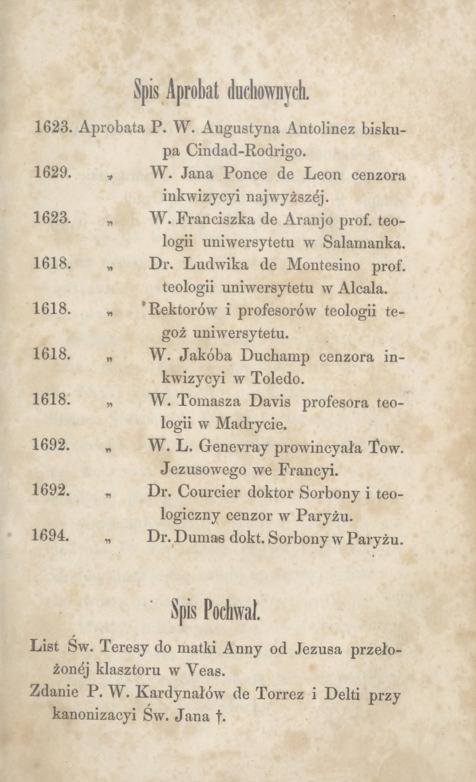 Wstp na Gór Karmelu przez . Jana od Krzya pierwszego Karmelity Bosego. Przeoy L. R. Kraków. Czcionkami Drukarni "Czasu" przy ul. Szczepaskiej L. 369. 1855, s. V.