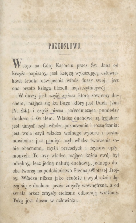 Wstp na Gór Karmelu przez . Jana od Krzya pierwszego Karmelity Bosego. Przeoy L. R. Kraków. Czcionkami Drukarni "Czasu" przy ul. Szczepaskiej L. 369. 1855, s. VII.