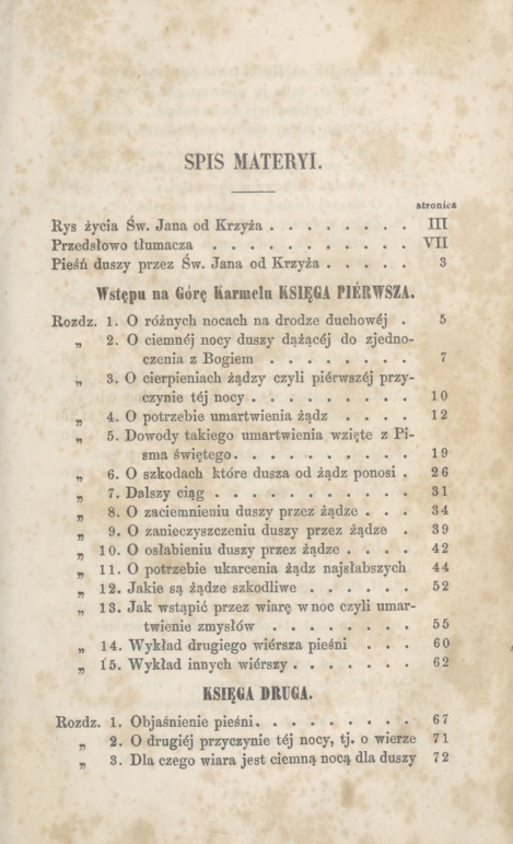Wstp na Gór Karmelu przez . Jana od Krzya pierwszego Karmelity Bosego. Przeoy L. R. Kraków. Czcionkami Drukarni "Czasu". 1855, s. XIII.