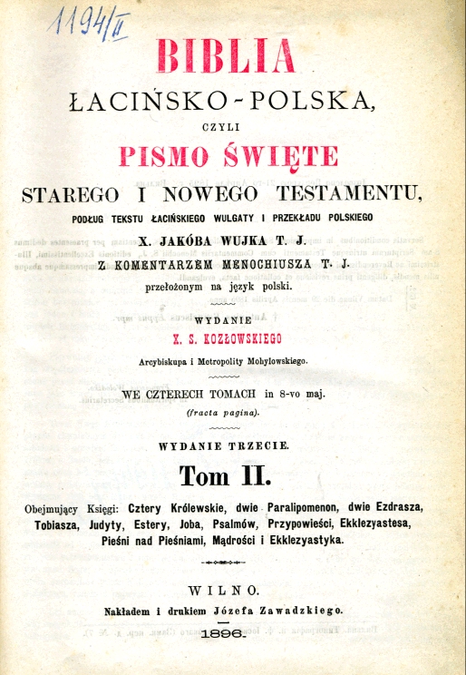 Biblia Łacińsko-Polska, czyli Pismo Święte Starego i Nowego Testamentu. Tom II.