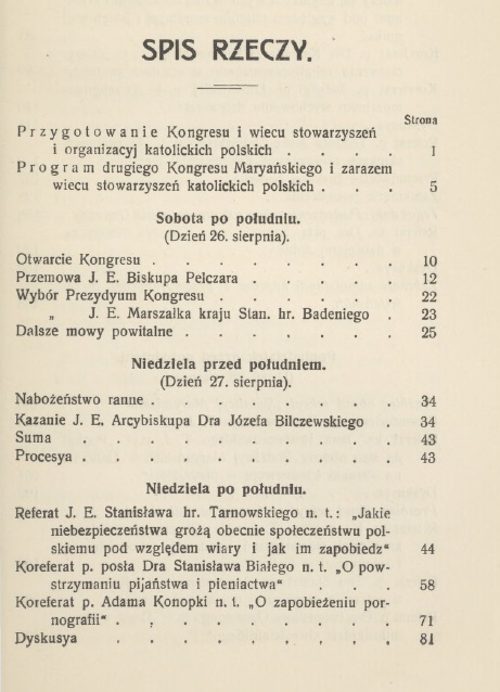 Ksiga Pamitkowa Drugiego Kongresu Mariaskiego Polskiego i zarazem wiecu katolickich stowarzysze polskich, odbytego w Przemylu w dniach 26, 27, 28 sierpnia 1911 r., Przemyl 1912.