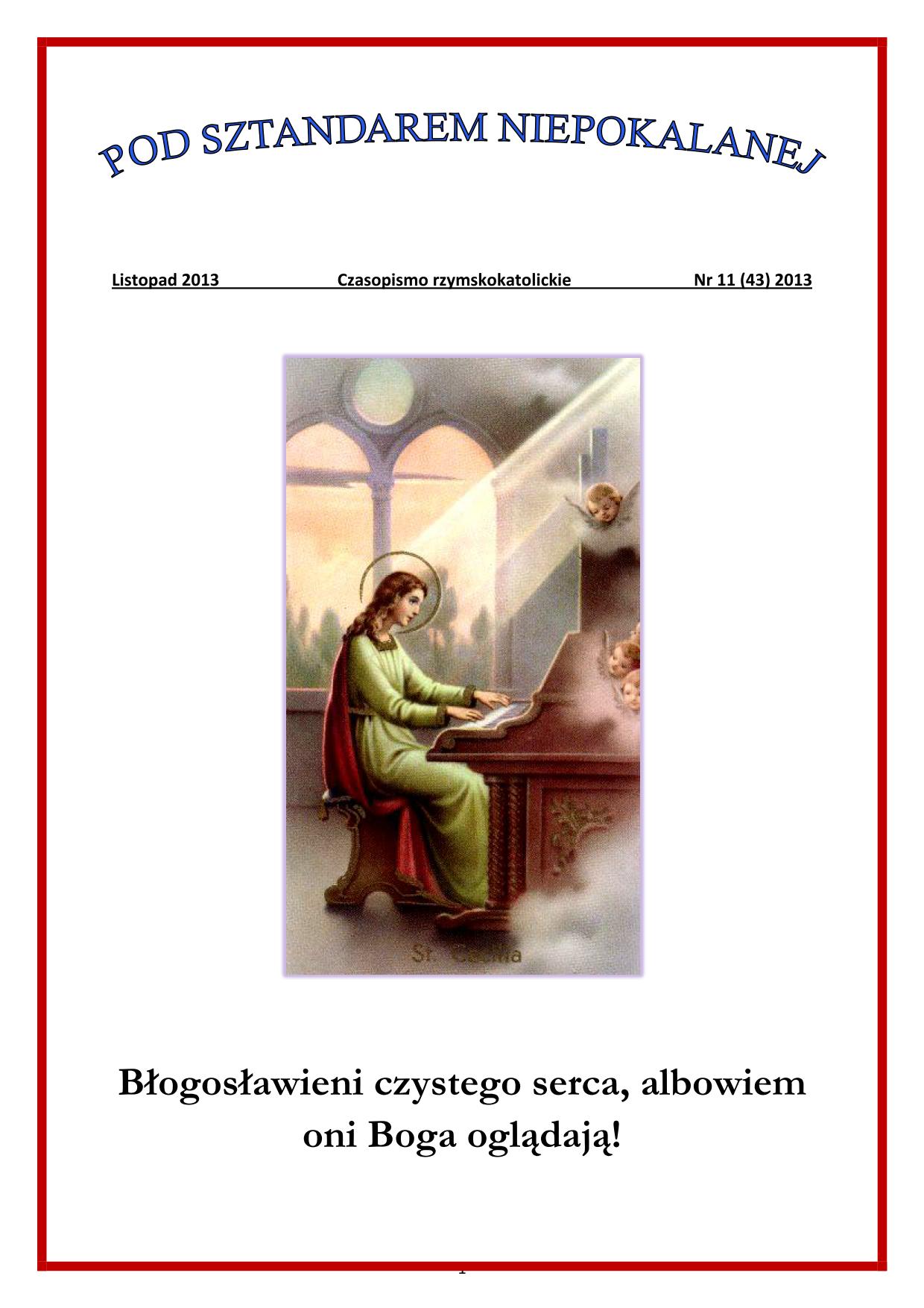 "Pod Sztandarem Niepokalanej". Nr 43. Listopad 2013. Czasopismo rzymskokatolickie.