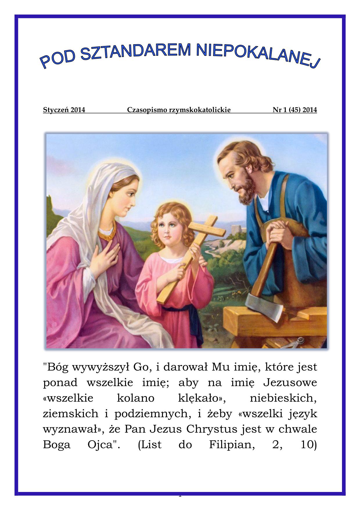 "Pod Sztandarem Niepokalanej". Nr 45. Styczeń 2014. Czasopismo rzymskokatolickie.
