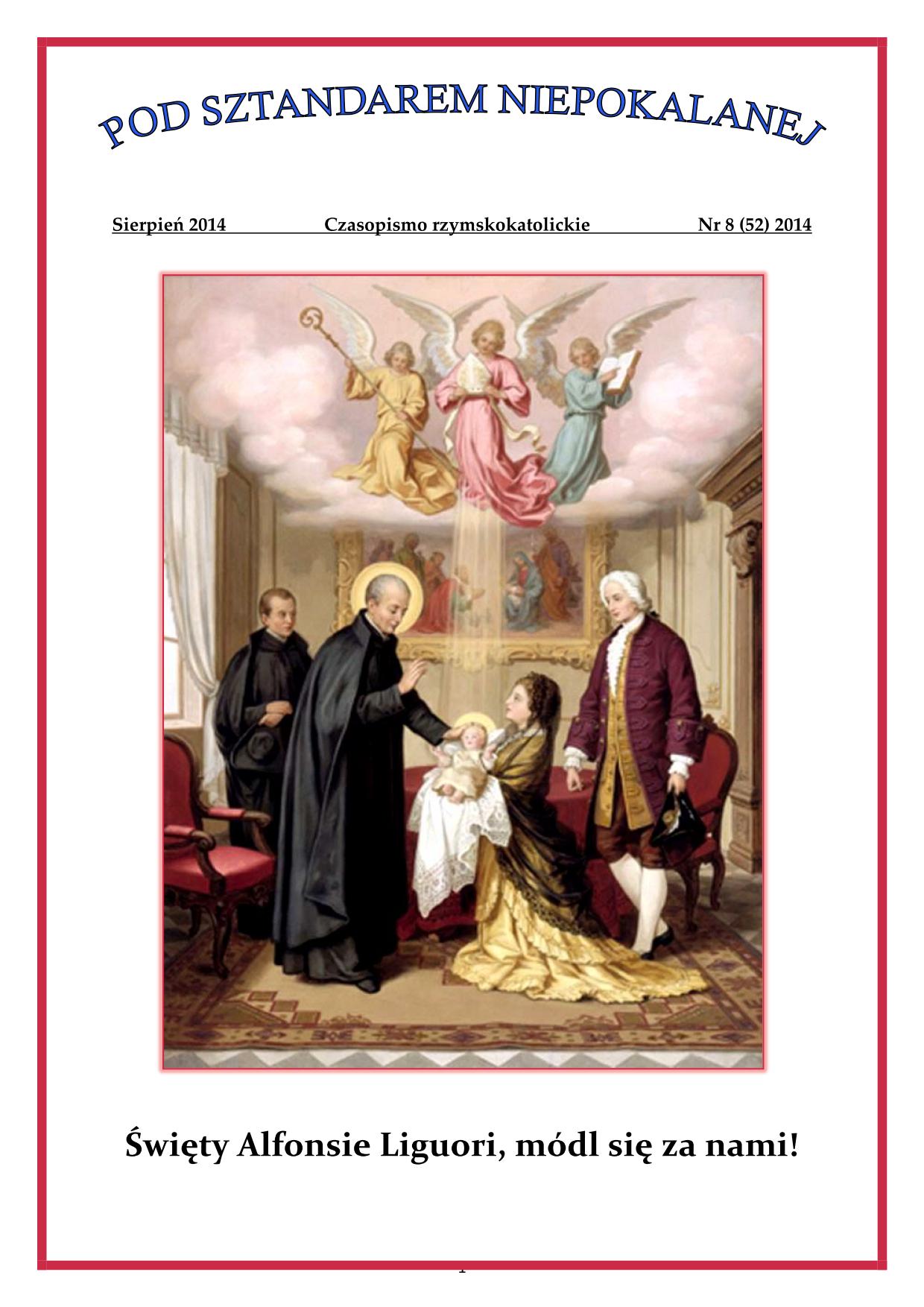 "Pod Sztandarem Niepokalanej". Nr 52. Sierpień 2014. Czasopismo rzymskokatolickie.