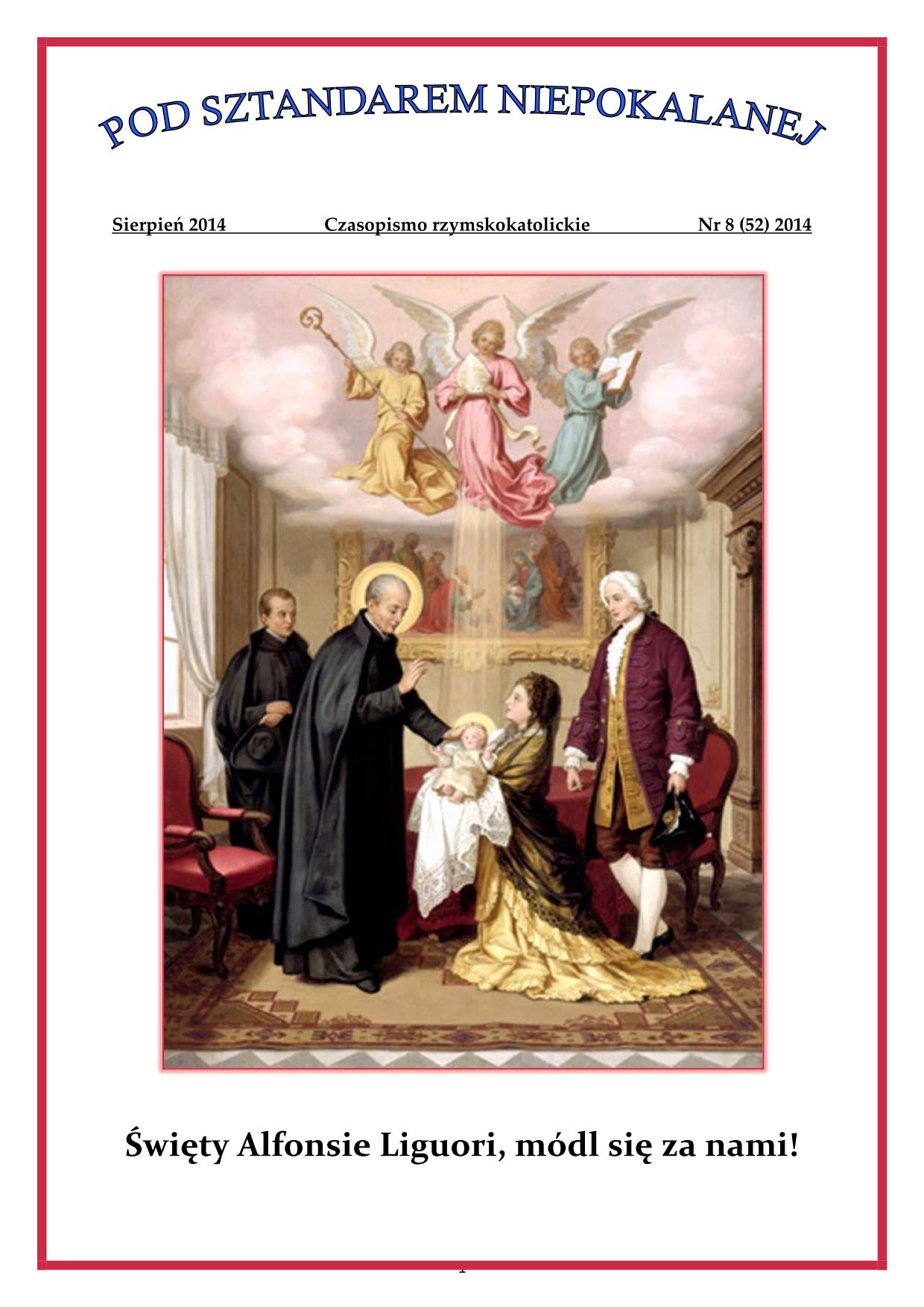 "Pod Sztandarem Niepokalanej". Nr 52. Sierpie 2014. Czasopismo rzymskokatolickie.
