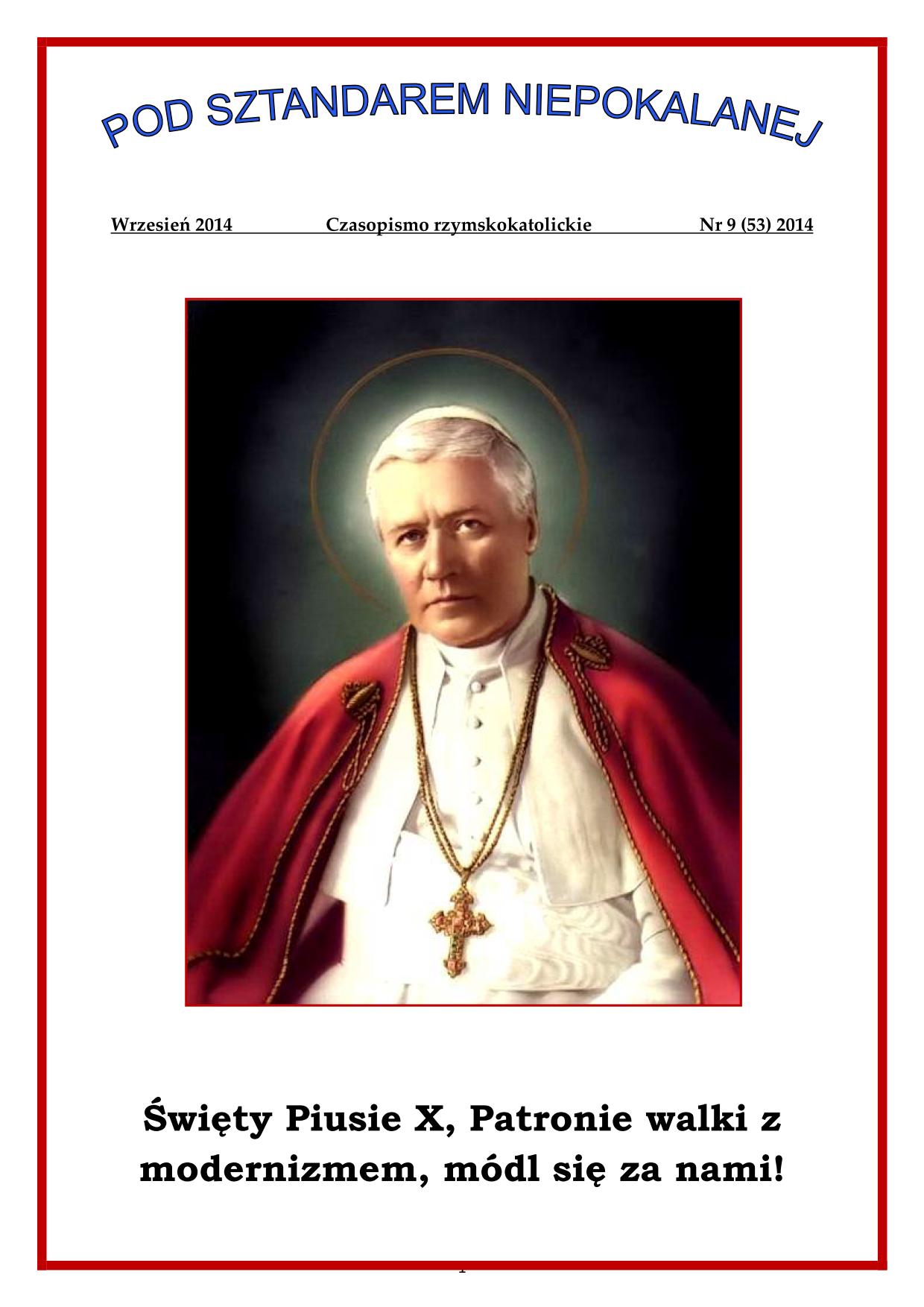 "Pod Sztandarem Niepokalanej". Nr 53. Wrzesie 2014. Czasopismo rzymskokatolickie.