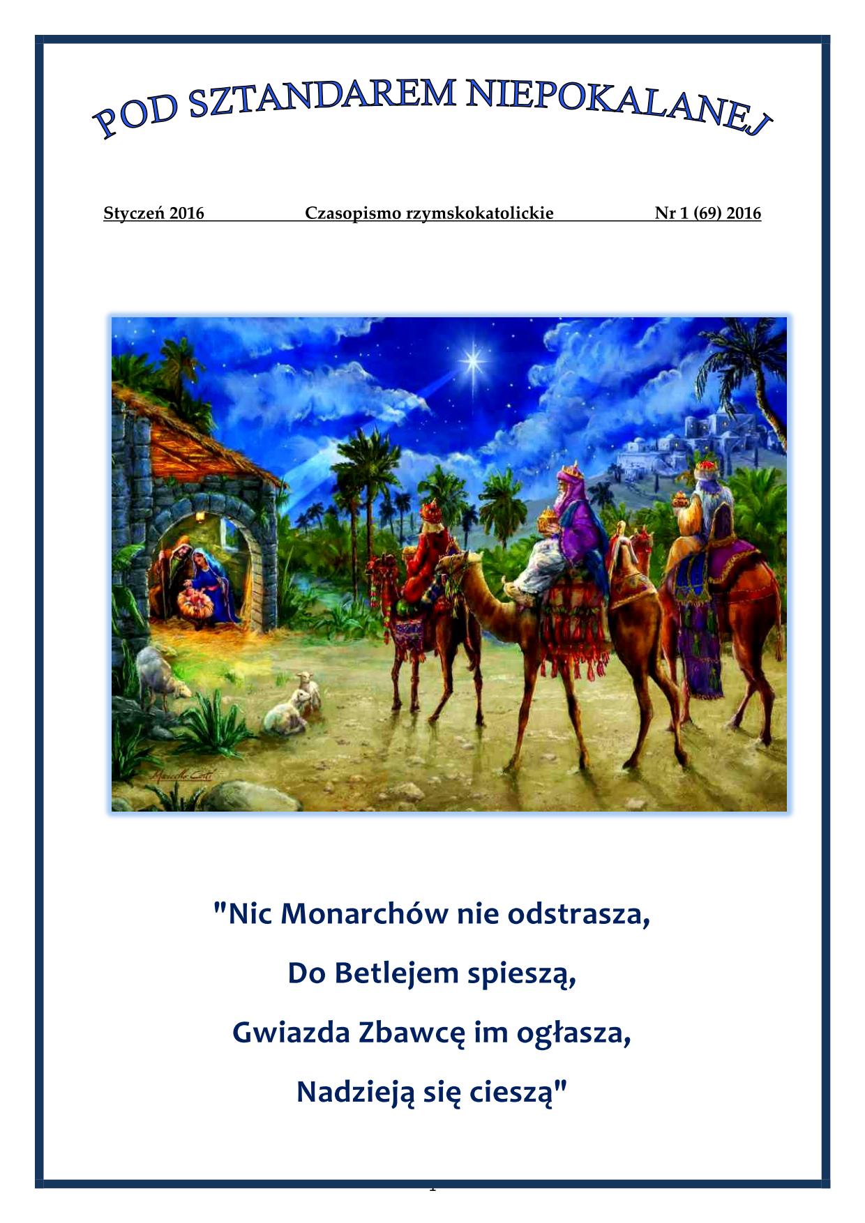 "Pod sztandarem Niepokalanej". Nr 69. Stycze 2016. Czasopismo rzymskokatolickie.