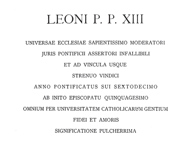D. Henrici Mariae Pezzani Codex Sanctae Catholicae Romanae Ecclesiae cum notis, Romae - Mediolani MDCCCXCIII (1893). Dedicatio.