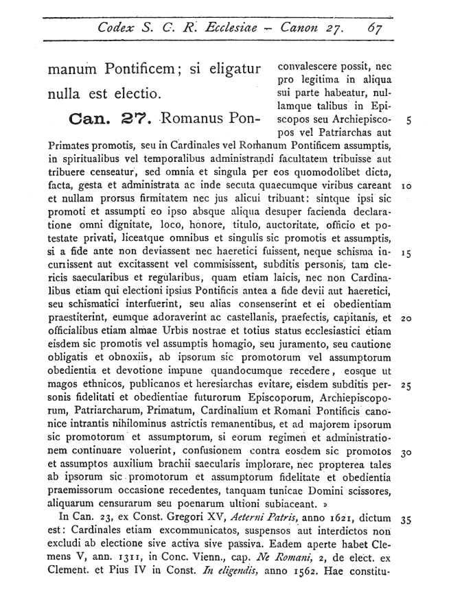 D. Henrici Mariae Pezzani Codex Sanctae Catholicae Romanae Ecclesiae cum notis, Romae - Mediolani MDCCCXCIII (1893), p. 67.