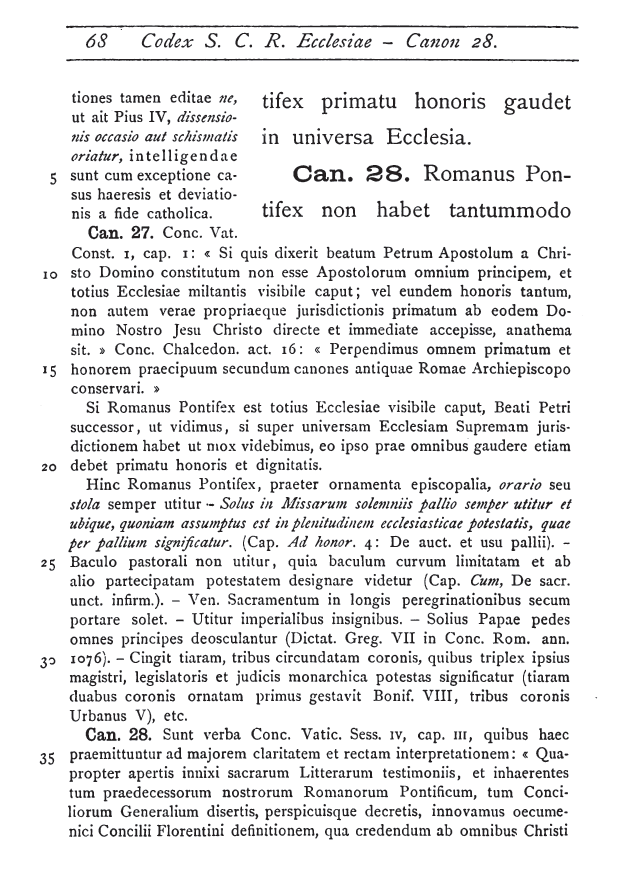 D. Henrici Mariae Pezzani Codex Sanctae Catholicae Romanae Ecclesiae cum notis, Romae - Mediolani MDCCCXCIII (1893), p. 68.