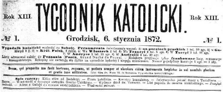 Tygodnik Katolicki, 6 stycznia 1872